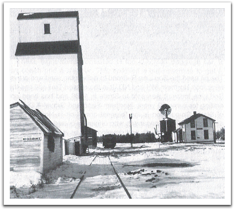 Looking west at the Trail depot and elevator where  Oscar used to deliver grain with horses and wagon.