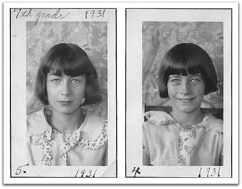 The Reitter girls' school pictures, 1931, Leona (L) & Helen (R).