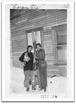 Maggie, holding Dewey, and Leona Reitter, winter of '1935-'36, after the house addition was  complete but before the exterior had been painted.
