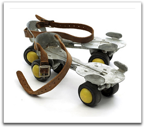 The adjustable-length clamp-on design  of roller skates that made it practical to rent out and fit skates on the spot.