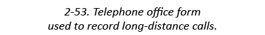 2-53. Telephone office form used to record long-distance calls.