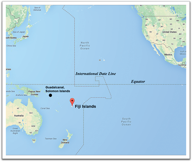 The Fiji Islands are located about 5400 miles from San Francisco and about 1700 miles from the coast of Australia.