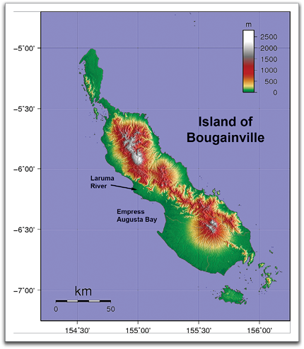 The island of Bougainville in the Solomon Islands.