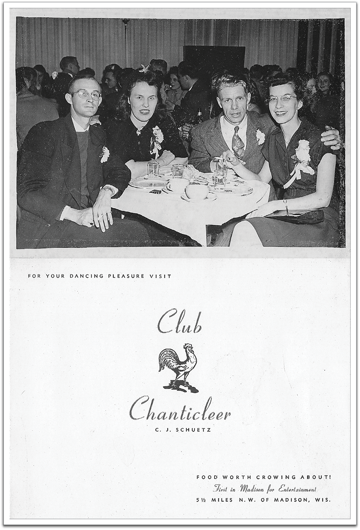 A night of dinner and dancing at the Club Chanticleer, Madison, Wisconsin, to celebrate Oscar & Helen's wedding, November 9, 1946.