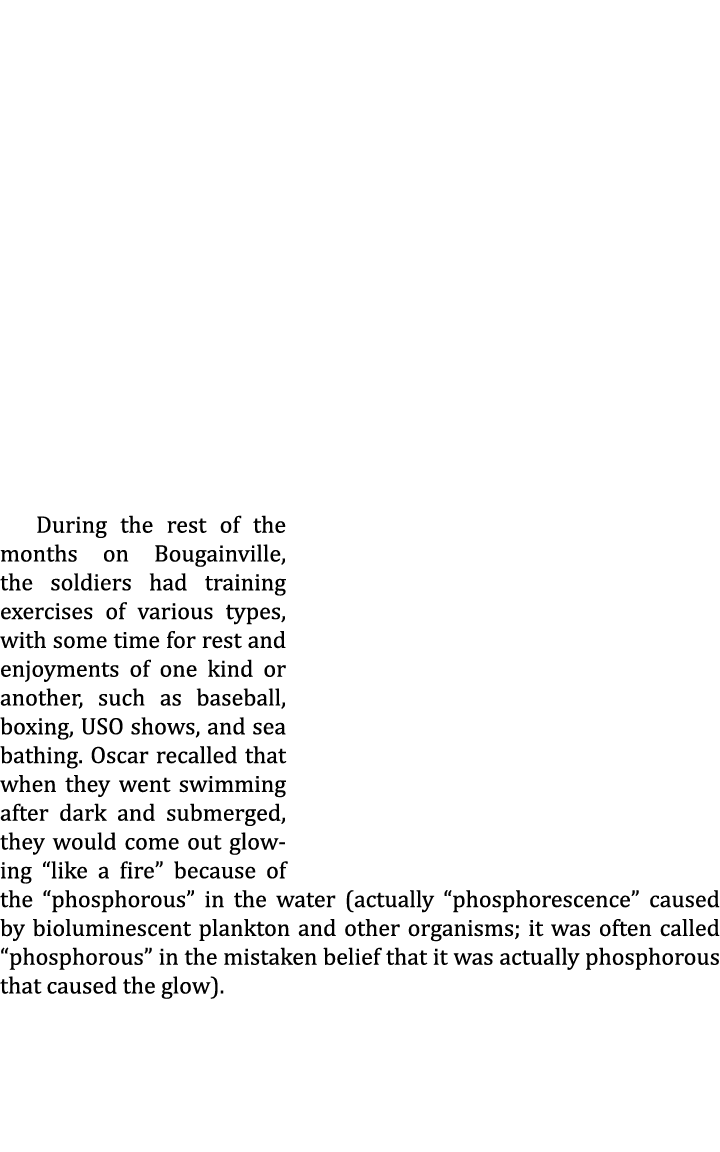 During the rest of the months on Bougainville, the soldiers had training exercises of various types, with some time f...
