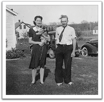 Leona Reitter holding Pegs, Norris Brekke, summer of 1941.