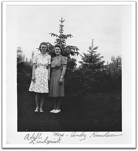 Adell Lindquist & Coya Knutson, teaching  colleagues of Helen at Oklee Public School in 1944.
