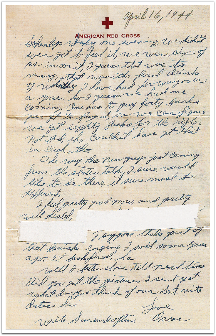 Letter to Helen from Oscar Flateland from hospital on Bougainville, April 16, 1944.
