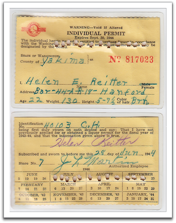 Helen's well-punched ration card for liquor. Yes, it was renewed and punched for October & November, too.