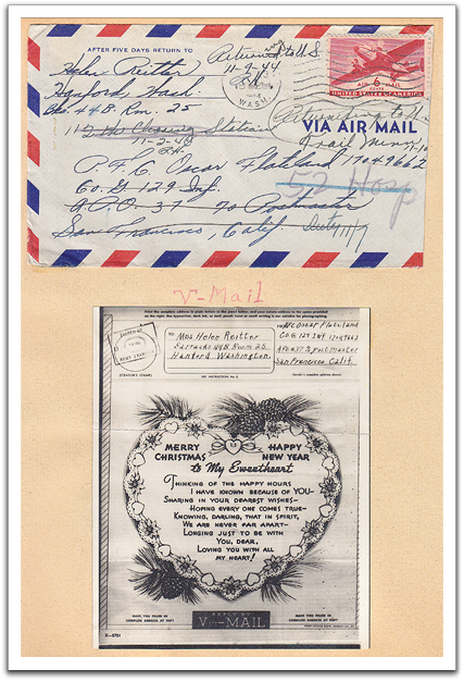 V-Mail from Helen to Oscar in late 1944, returned as he was already on his way back to the States.