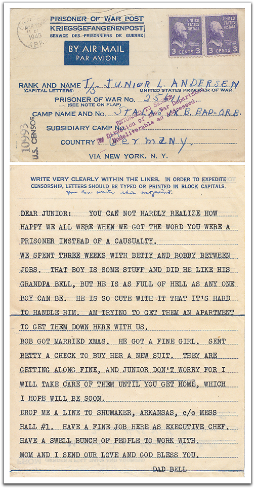 Returned letter postmarked March 20, 1945, with no way to find sender.