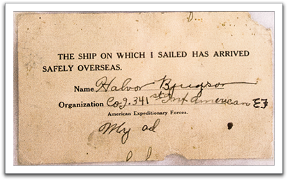 Notice sent by Halvor Bjugson that his ship had arrived safely in France.