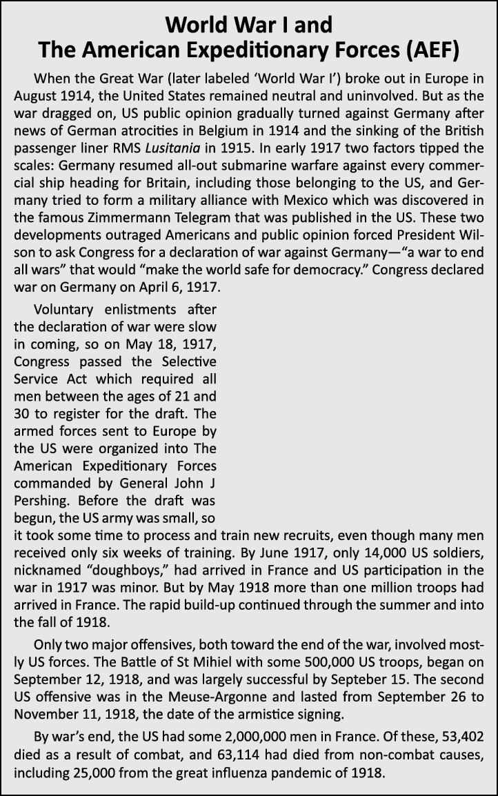 World War I and The American Expeditionary Forces (AEF) When the Great War (later labeled ‘World War I’) broke out in...