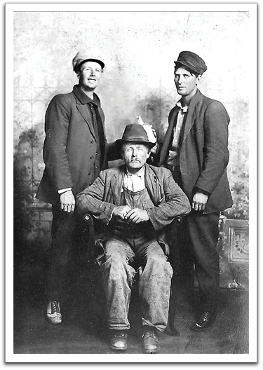 Svein Flateland, sitting, with friends Carl (l) and Martin (r),  perhaps sometime between 1910 and 1920.
