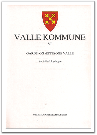 Title page of Valle Kommune, Vol VI, containing a history of some of the families of the Setesdal valley in Norway.