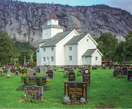 Valle’s present-day church building which dates from its dedication on December 1, 1844.  Many people with the surname ‘Flateland’ are buried in its cemetery.