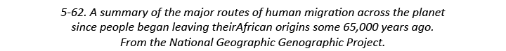 5-62. A summary of the major routes of human migration across the planet since people began leaving theirAfrican orig...