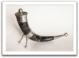Norwegian cow horn mounted with sterling silver, presented to Oscar Flateland by his first cousin "Little Olav" Flateland of Kristiansand, Norway,  in July, 1988.