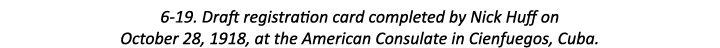 6-19. Draft registration card completed by Nick Huff on October 28, 1918, at the American Consulate in Cienfuegos, Cuba.