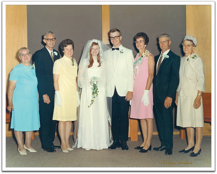 L-R: Margaret Martin, Rosemary's mother; Lyle & Rosemary Williams; Jill & Byron Flateland; Helen & Oscar Flateland; Maggie Van Tassel, Helen's mother.
