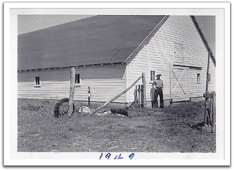Oscar's almost-finished barn in the summer of 1949.