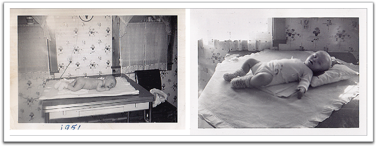 Byron makes his photographic debut on the kitchen table in 1951.