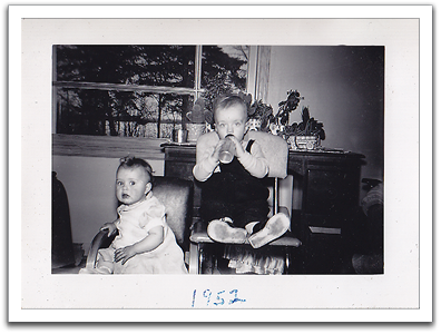 Bonnie Brekke & cousin Byron Flateland,  summer, 1952, at Norris & Leona's house.