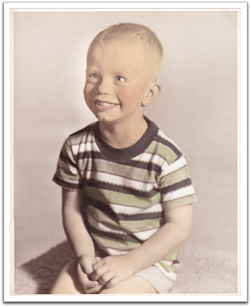 Byron, about 1953. Byron always disliked this photo, because he thought it looked like he was in his underwear playing with his privates.