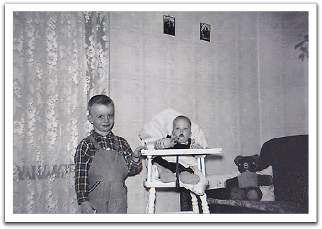 Byron and Myles in the spring of 1955,  Oscar & Helen’s living room.