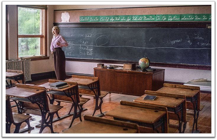 One of two classrooms in Trail school restored to function as a museum,  probably very similar in appearance to how it looked when Helen taught there in 1955. Photographed by Byron Flateland in 2010.