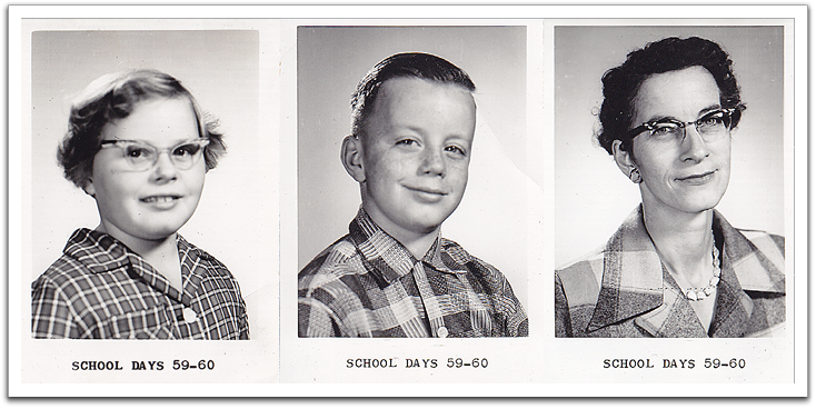 School days, 1959-'60. Bonnie (who went to Gully School), Byron with new slicked-back hairstyle, and Helen.