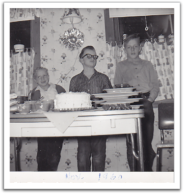 Byron's 10th birthday party, with cousins Annette, left, and Bradlee, right, children of Knute & Etta Flateland.