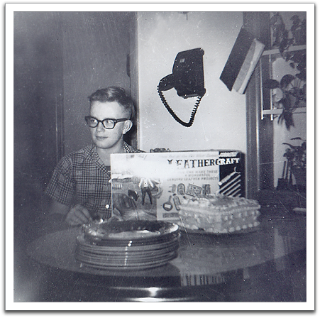 Byron with his new set of leather-working tools.