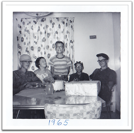 Myles' 11th birthday party, August, 1965.  L-R: Terry and Pamela Schumacher, Myles, Charles Schumacher, Byron.