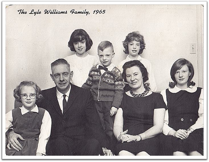The Lyle Williams family, 1965. Standing, L-R: Wendy, Lloyd, Debbie. Sitting, L-R: Cindy, Lyle, Rosemary, Jill.