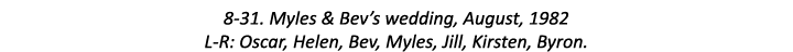 8-31. Myles & Bev’s wedding, August, 1982 L-R: Oscar, Helen, Bev, Myles, Jill, Kirsten, Byron.