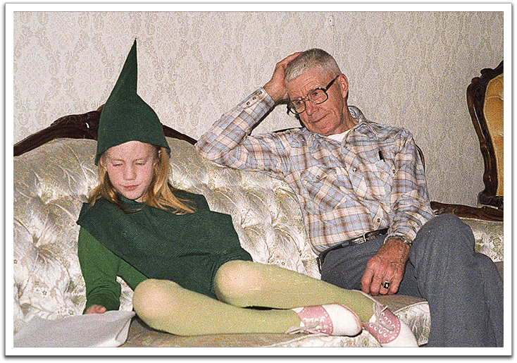 Kirsten, dressed as an elf for a school play, Oscar, spring, 1984, J&B’s house.