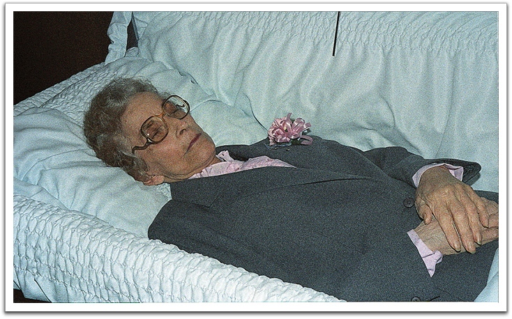 Paying final respects to Helen Flateland, March, 1989.