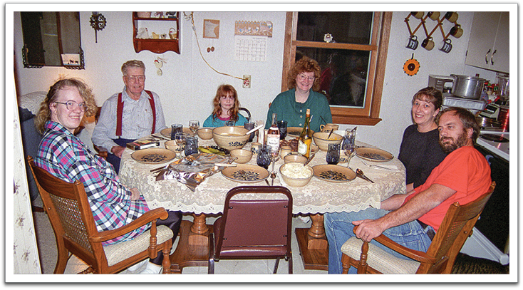 Kirsten, Oscar, Crystal, Jill, Bev, Myles at Bev & Myles’ house, December 1994.