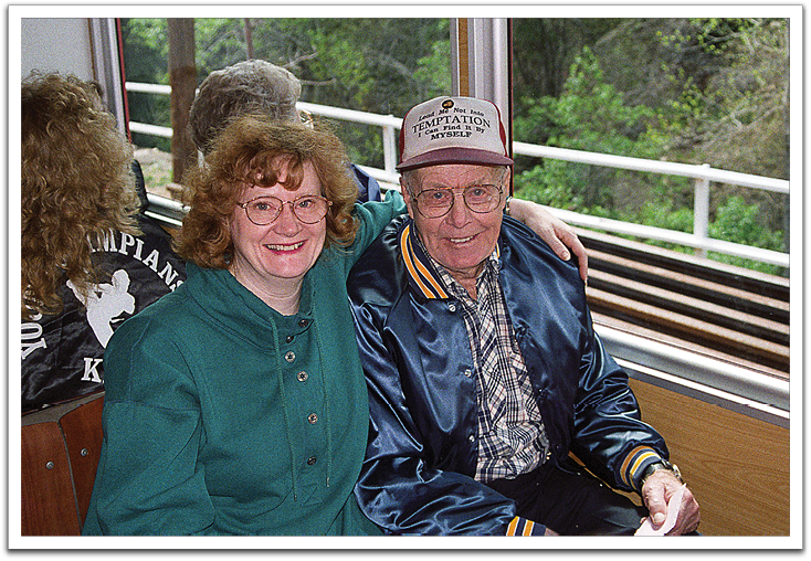 Jill & Oscar on Pike’s Peak Cog Railroad, summer, 1995.