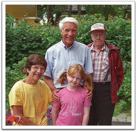 Tarjei Flateland & Oscar in back, Tarjei’s wife & Crystal in front,  summer, 1996, at Tarjei’s and his wife’s home in Oslo.