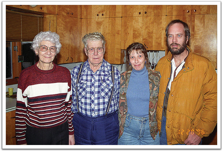 Leona, Oscar, Bev, Myles at Oscar’s house, December 1996.