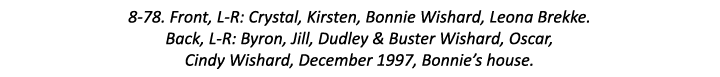 8-78. Front, L-R: Crystal, Kirsten, Bonnie Wishard, Leona Brekke. Back, L-R: Byron, Jill, Dudley & Buster Wishard, Os...