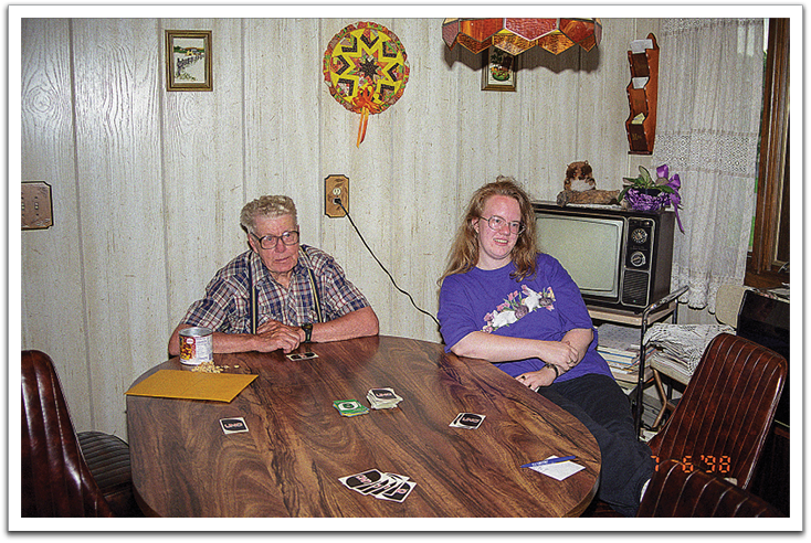 Oscar & Kirsten taking a break from Uno, July 1998, Leona’s house.