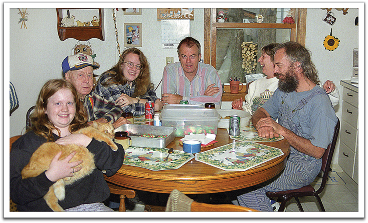 Crystal, Oscar, Kirsten, Byron, Bev, Myles at Myles & Bev’s house, December 1999.