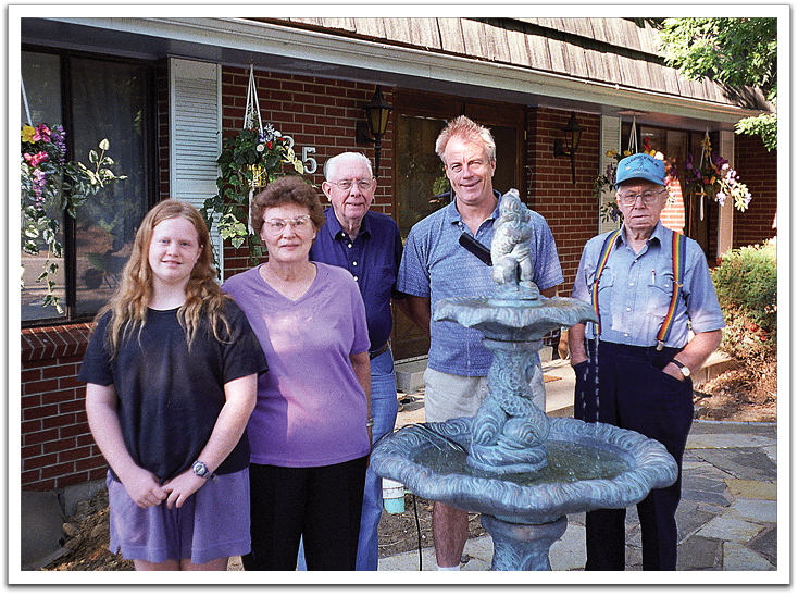 Crystal, Rosemary, Lyle, Byron, Oscar, summer, 2000, in front of Jill & Byron’s house.
