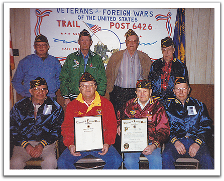 Oscar, back right, with several old VFW buddies in Trail, 2000.