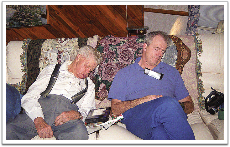 Oscar & Byron’s sleeping off a big Christmas meal, 2001, Jill & Byron’s house.