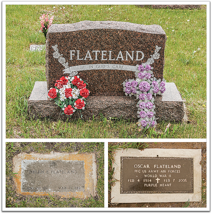 Helen & Oscar Flateland’s final resting place, Sand Valley Lutheran Church Cemetery, Trail, Minnesota.